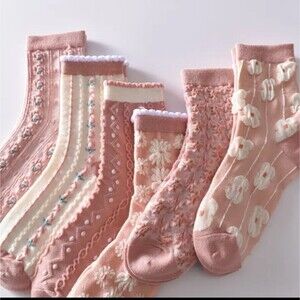 Pink cottagecore sock floral textured print bundle